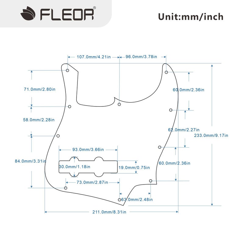 FLEOR فليور 3 طبقات بيضاء 10 ثقب حامي بيك جاز لآلة الجاز 4 أوتار أمريكي/مكسيكي قياسي جزء من جاز - Image 3